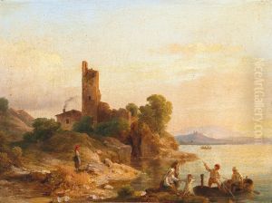 Italienische Landschaft mit Fischern am See Italienische Landschaft mit Fischern am See