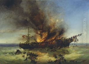 Untergang des Auswandererschiffes Austria am 13. September 1858 by Josef Puttner