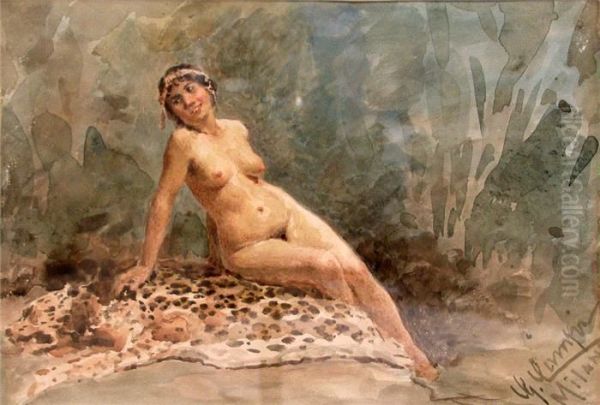 Auf Leopardenfell Liegender Frauenakt - view 1