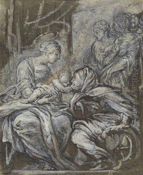 The Madonna With Child And Sainte Catherine by Giulio Campi