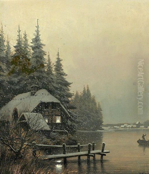 A house at a lake on a winter day. - view 1