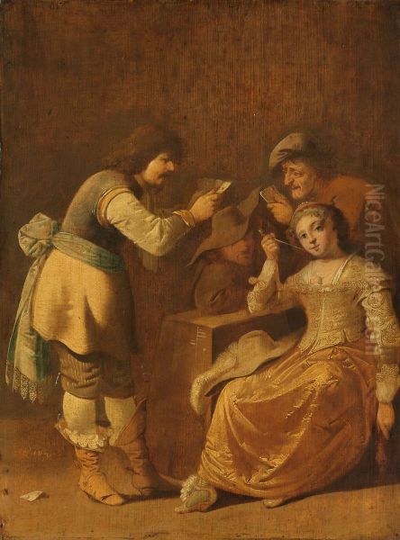 Kaartspelers met een pijprokende vrouw - view 1