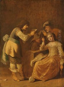 Kaartspelers met een pijprokende vrouw by Pieter Quast