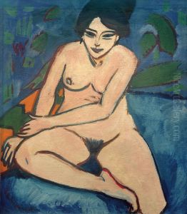 Nude on blue ground by Ernst Ludwig Kirchner