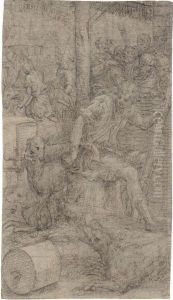 A Young Shepherd Seated On A Tree Trunk