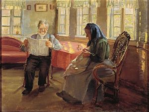 The newspaper is being studied. by Anna Ancher