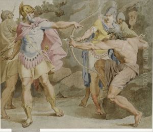 Philoctetes aiming the bow of Hercules at Odysseus
