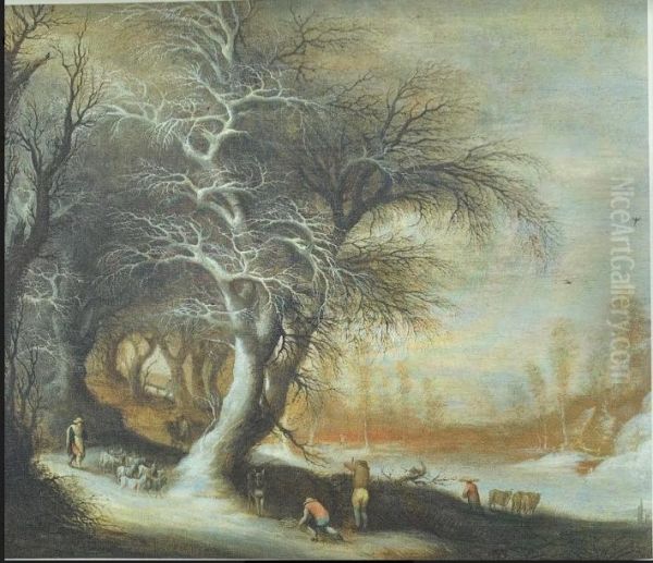 Winterlandschap met sprokkelaars - view 1