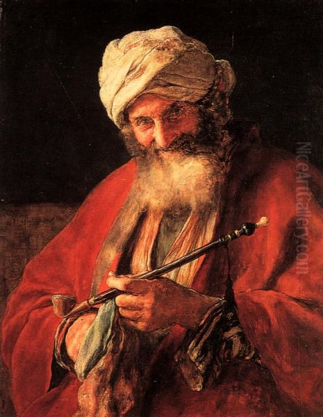 Oriental man with pipe - view 1