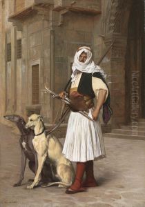 Arnaut with two dogs whippets by Jean-Leon Gerome