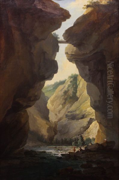 Bridge and gorges of Dala river in Leuekerbad, view towards the mountain - view 1