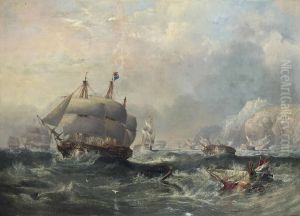 H.M.S.Conquerortowing H.M.S.Africaoff the shoals at Trafalgar, three days after the battle by James Wilson Carmichael