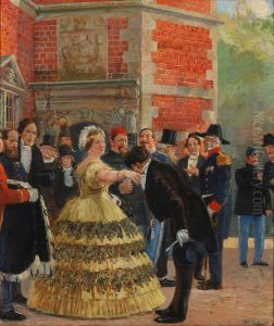After the Lunch. History painting 1855. by Hans Nikolaj Hansen