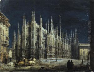 Notturno di Piazza del Duomo a Milano by Angelo Inganni