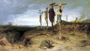 The damned box. Place of execution in ancient Rome. The crucified slaves. the year 1878. by Fyodor Bronnikov