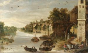 A Village Scene by a River, said to be a View of Treviso A Village Scene by a River, said to be a View of Treviso
