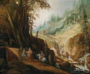 Rocky landscape with riders by Philips de Momper (I)