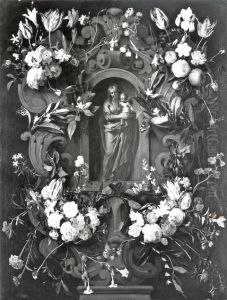 Ghirlanda di fiori con Madonna con Bambino by Daniel Seghers