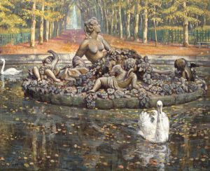 En tidlig efterarsdag ved Bassin de Flore i Versailles En tidlig efterarsdag ved Bassin de Flore i Versailles