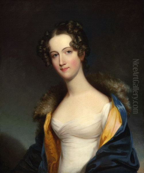 Portrait of a Young Woman in a Fur Trimmed Blue Cape - view 1