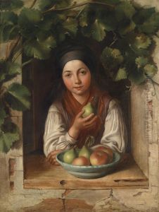 Madchen am weinumrankten Fenster
