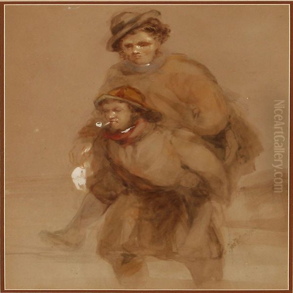 Beach Scene With A Fisherman Carrying Anelderly Woman Ashore - view 1
