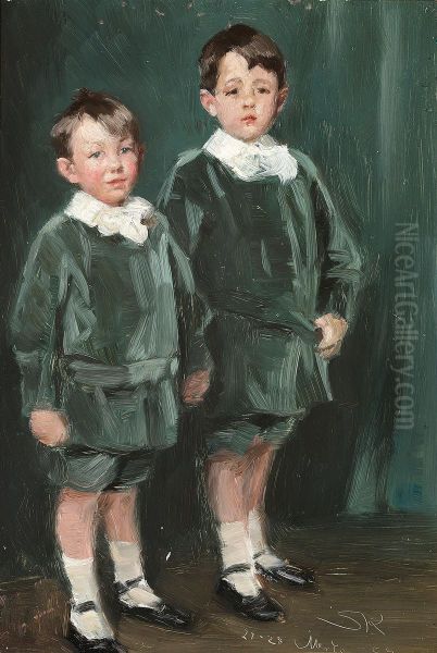 To Brodre. Portraetskizze til Drengeportraeter af Jorgen og Tyge Bendix. Hele Figurer. - view 1
