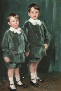 To Brodre. Portraetskizze til Drengeportraeter af Jorgen og Tyge Bendix. Hele Figurer. To Brodre. Portraetskizze til Drengeportraeter af Jorgen og Tyge Bendix. Hele Figurer.