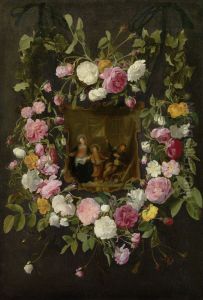 The Holy Family Surrounded by a Garland of Roses by Daniel Seghers