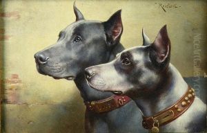 Pair of Doggen (Great Danes) by Carl Reichert