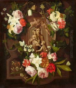 The Virgin and Child with John the Baptist in a Floral Cartouche by Daniel Seghers