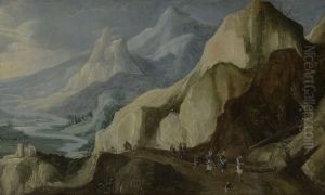 Mountain landscape with a river in a valley by Joos de Momper the Younger