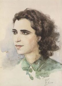 Portrait De Soraya Farroukh Epouse De L' Artiste. by Moustafa Farroukh