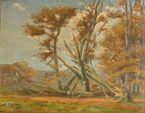 View from Dyrehaven with forest workers. by Aksel M. Lassen