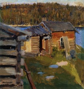 the ekola croft in evening sunlight by Akseli Valdemar Gallen-Kallela