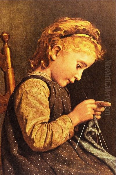 Little Girl Knitting - view 1
