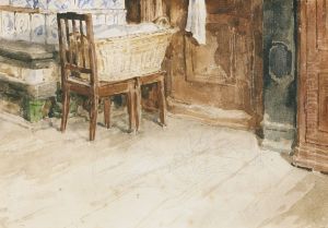 Stubenecke mit Waschekorb by Albert Anker