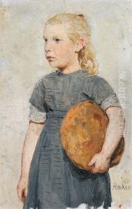 Madchen mit Brotlaib. by Albert Anker