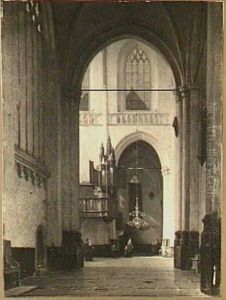 Gezicht op het interieur van de Nieuwe Kerk te Amsterdam met het kleine of koororgel rechts