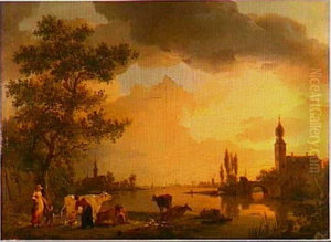 Landscape with milkmaids by a river Landscape with milkmaids by a river