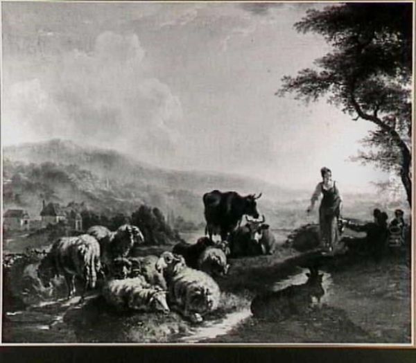 Rustende herders met schapen en vee - view 1
