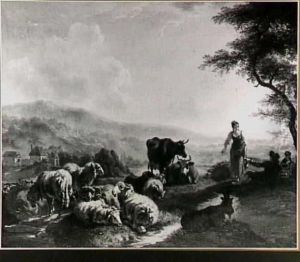 Rustende herders met schapen en vee by Balthasar-Paul Ommeganck