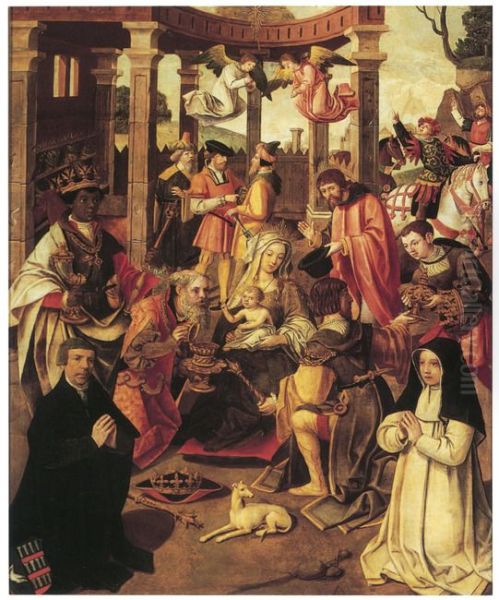 The adoration of the magi with portrait of Claes Hendricksz. Basgen (1488-1563) and Neel Claesdr. Basgen (1528-1594) - view 1