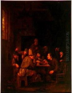 Boeren in gesprek in een kroeg. by Pieter Hermansz Verelst
