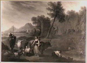 Herders met vee in een zuidelijk landschap