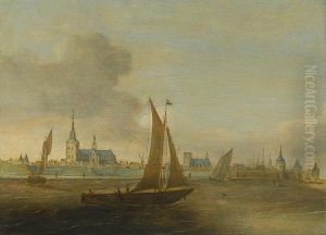 Ships off the coast near a town Ships off the coast near a town