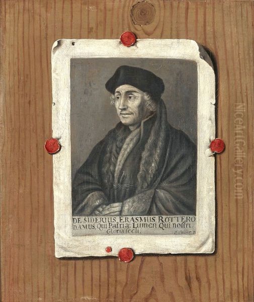 Trompe l'oeil with a portrait of Erasmus - view 1