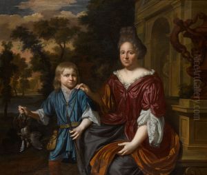 Portrait of a woman with a boy by Krzysztof Lubieniecki