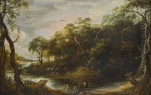Landscape with the angel Raphael and Tobais who is cutting open the fish (Tobit 6,1-5)