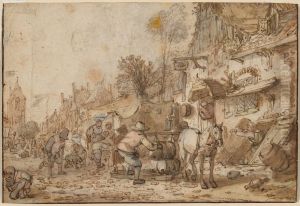 Workmen before an Inn by Isaac Van Ostade